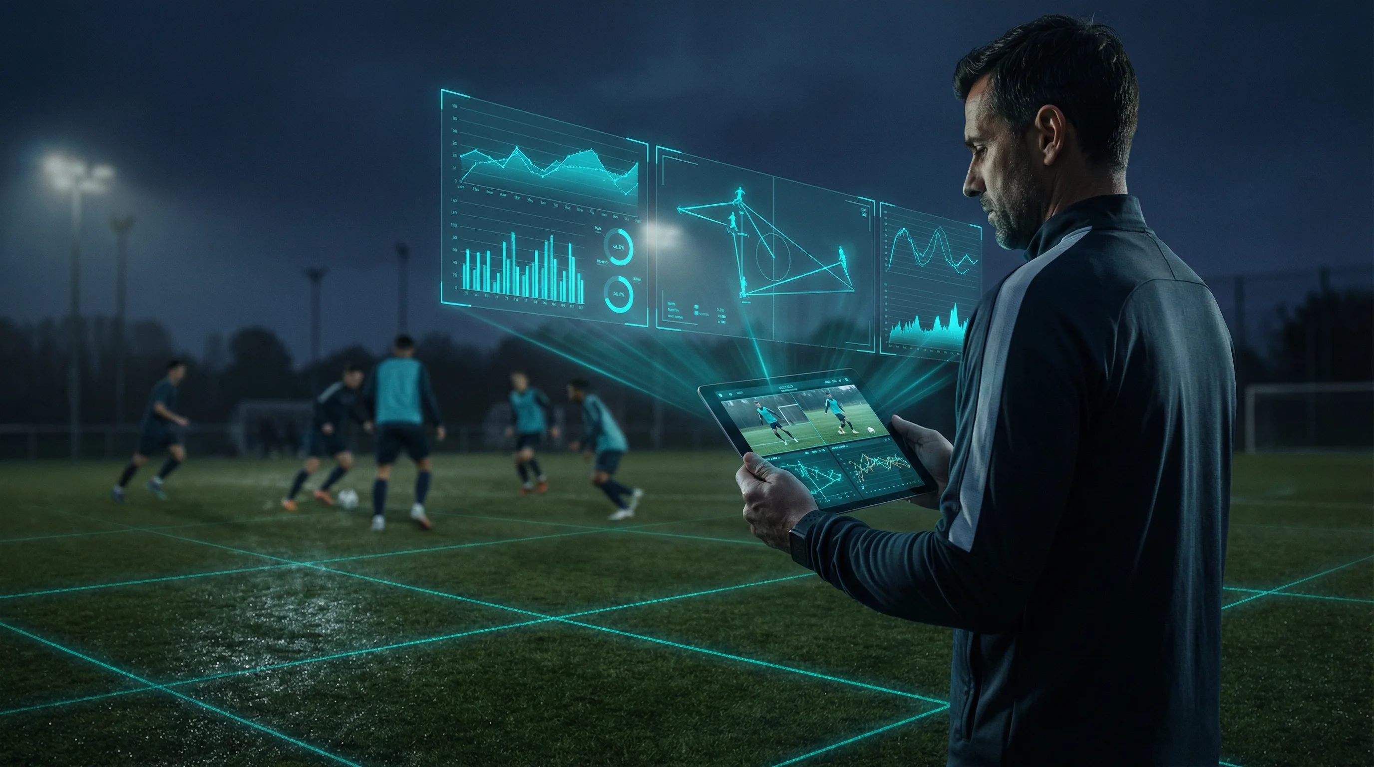 Football coach using movAcam tablet for real-time analysis