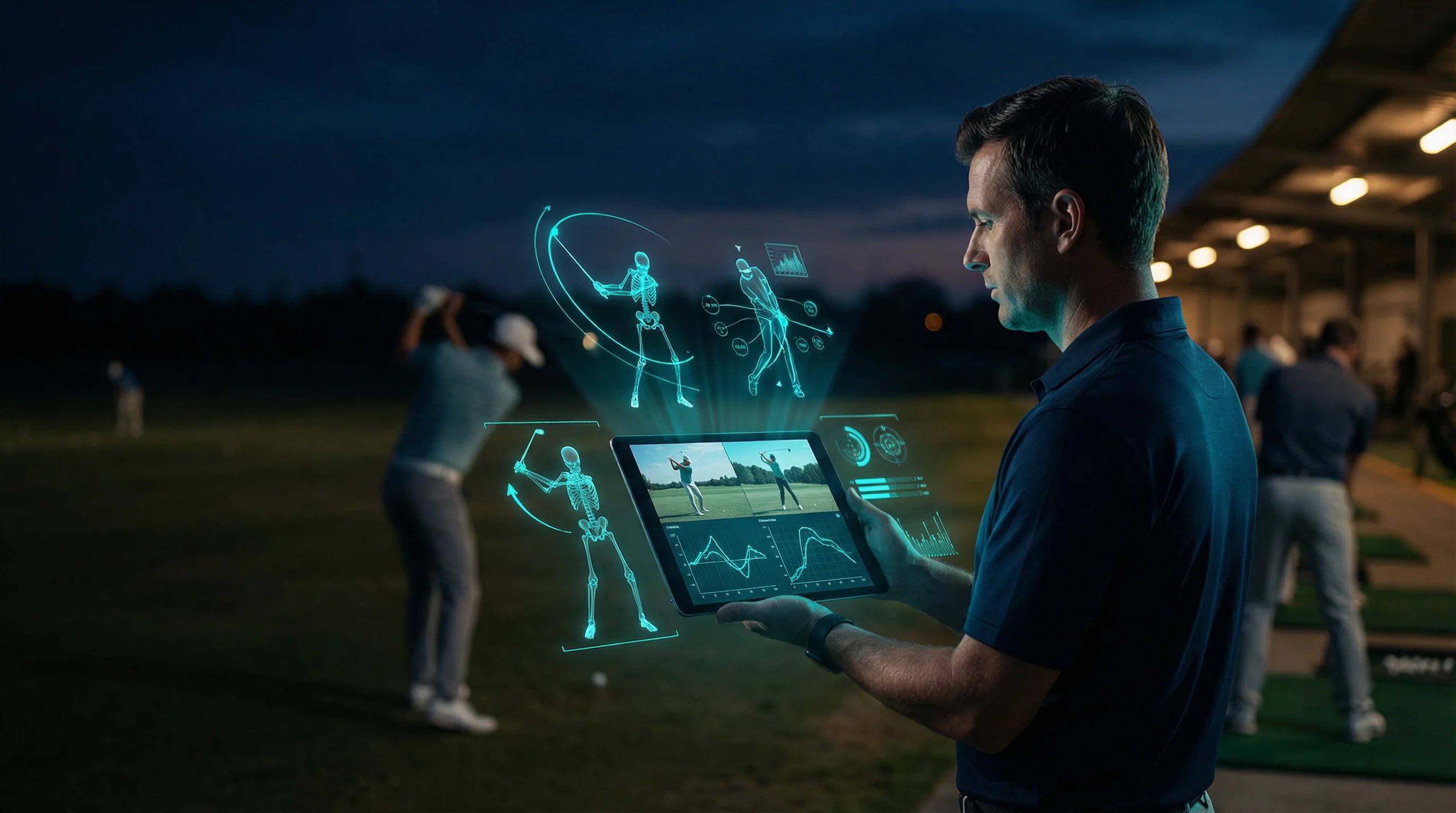 Golf coach using movAcam tablet for real-time analysis