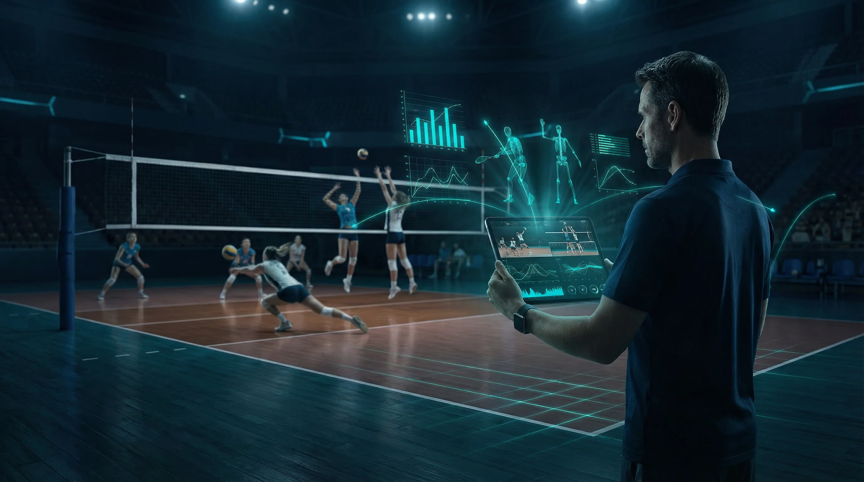 Volleyball coach using movAcam tablet for real-time analysis