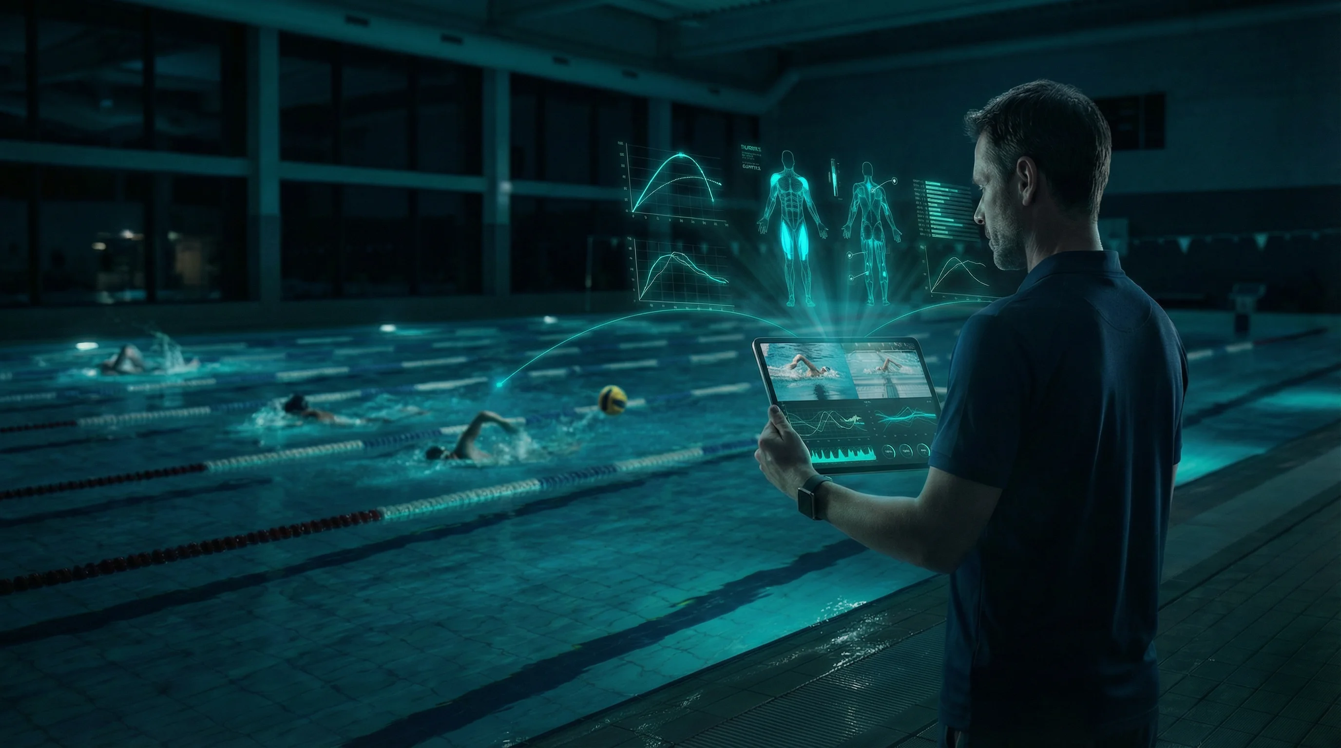 Water polo coach using movAcam tablet for real-time analysis